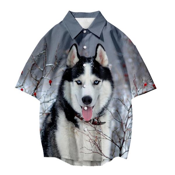 Herren Freizeithemden Siberian Husky Dog Print Kurzarm Fishon Herren Damen T-Shirt Unisex Blusen TopsHerren