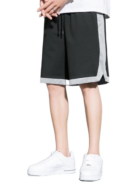 

men contrast side seam drawstring waist shorts k8e2#, White;black