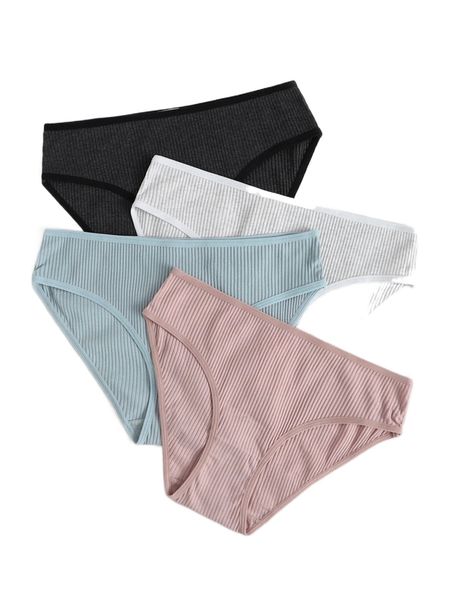 

4pack solid rib panty e0rj#, Black;red