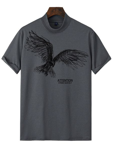 

men animal & slogan graphic mock neck tee 17wo#, White;black