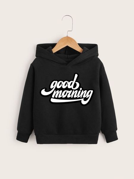 

toddler boys slogan graphic thermal hoodie she, Black