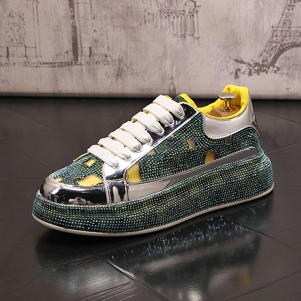 

luxury designer diamond spiked dress wedding shoes autumn fashion lace up mens leisure casual sneakers round toe thick bottom leisure walkin, Black