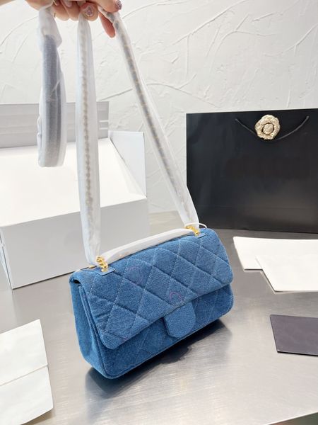 

tz ladies color graffiti letter handbags classic cf flap bags blue denim imported hardware chain one shoulder crossbody bag metal letter buc