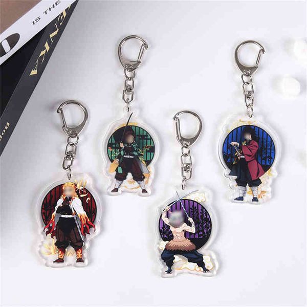 Anime Demon Slayer Keychain Acrílico Kimetsu No Yaiba Blade of Ghost Keychains Chave de capa de capa Keyring Acessórios para joias de joias Y220413