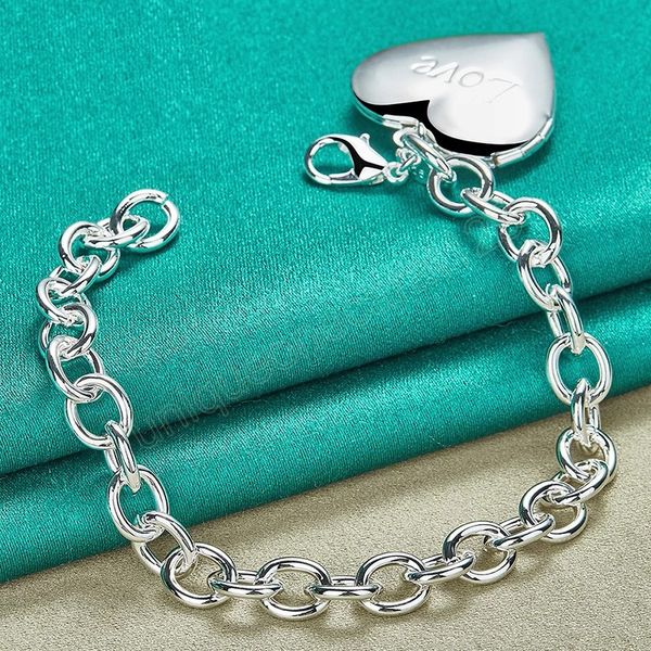 

925 sterling silver love heart frame pendant bracelet chain for woman charm wedding engagement fashion party jewelry, Golden;silver