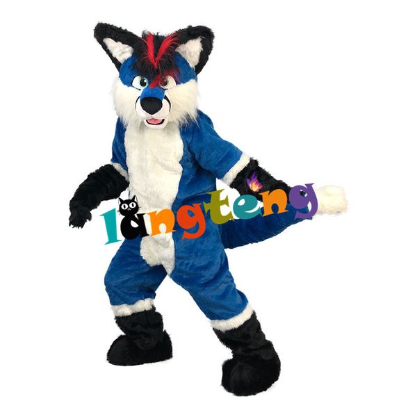 Mascot boneca traje 1078 Melhor Qualidade Azul Fox Wolf Husky Cão Fursuit Terno completo Mascote Festa Festa do vestido de festa