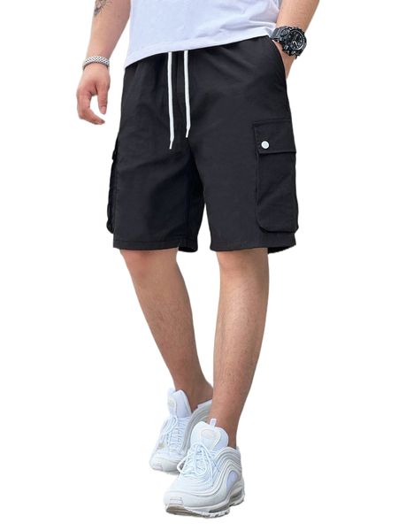 

men flap pocket drawstring waist shorts r3wd#, White;black