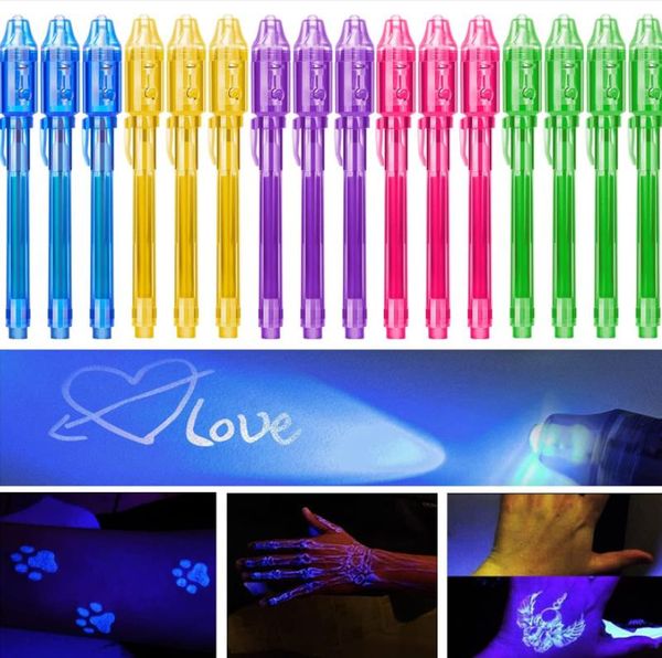 Unsichtbarer Markierungsstift mit UV-Tinte und ultraviolettem LED-Schwarzlicht, Schreibgerät für geheime Nachrichten, magische verschwindende Worte, Partygeschenke für Kinder, Ideen, Geschenke, Weihnachtsgeschenke