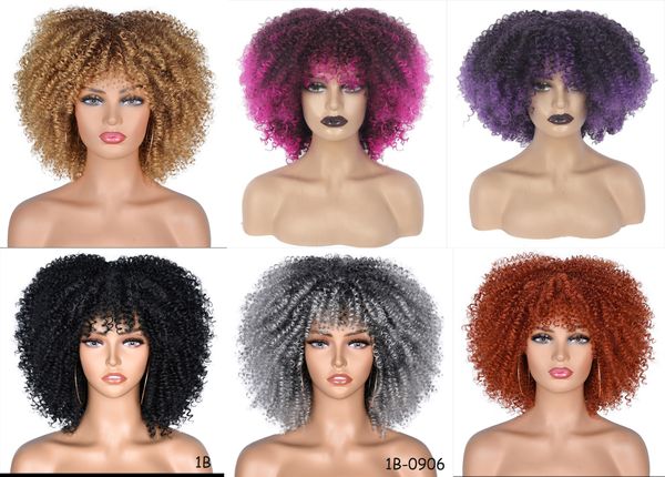 10 Farben Damen Kurze Lolita Perücken Synthetische Afro Verworrene Lockige Pony Cosplay Natürliche Haare Perücke