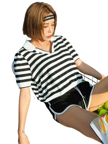 

dazy striped print puff sleeve tee i5sn#, White