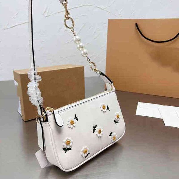 

nxy evening bags totes summer vintage pearl chain women handbag shoulder leather designer crossbody embroidered three-dimensional flowers pu