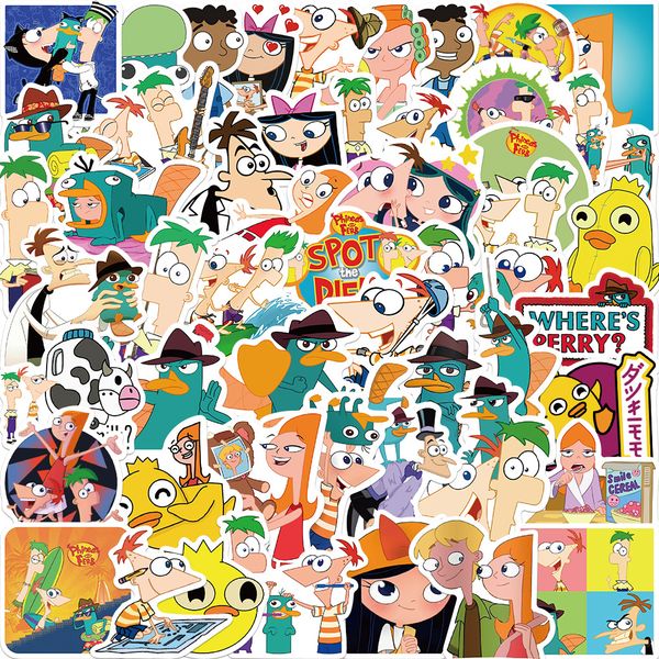 

50 pcs cartoon phineas and ferb graffiti wall stickers luggage table lapmotorcycle helmet sticker