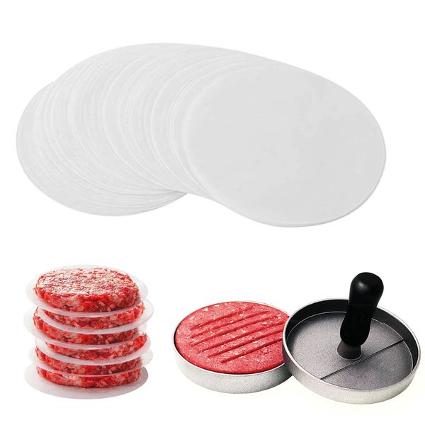 Rundes Hamburger-Patty-Papier, Kreis-Backpapier, antihaftbeschichtet, fettdichtes Wachspapier, Grill-Ofen-Patty-Hamburger-Backzubehör 0616