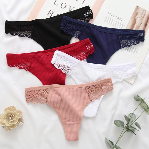 

1pieces set panties g-string ladies thong underwear solid color comfortable lace edge lingeri, Black;pink