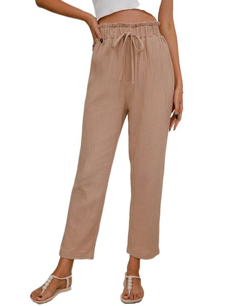 

paperbag waist knot front pants q5io#, Black;white