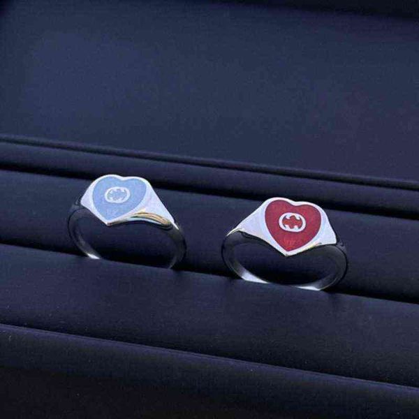 

factory outlet silver red blue enamel ring fashion interlocking letter love couple pair ring
