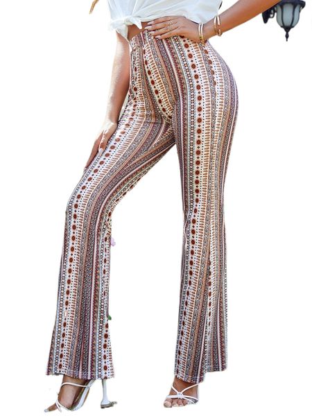 

geo print flare leg pants 14tj#, Black;white