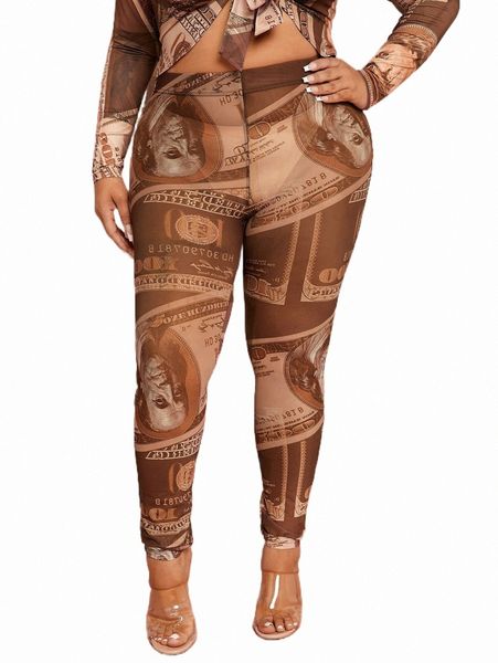 

sxy plus dollar print sheer mesh leggings without panty b4a3#, Black