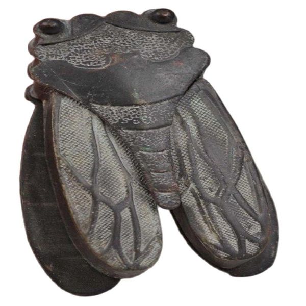 

oriental vintage copper handwork carved cicada collectable box, Black