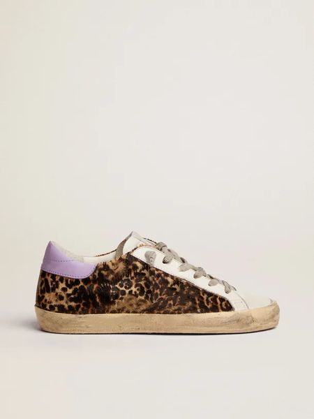 

couple small dirty shoes designer luxury italian leather golden super-star ltd leopard-print pony-skin sneakers in salmon-laminated leather, Black