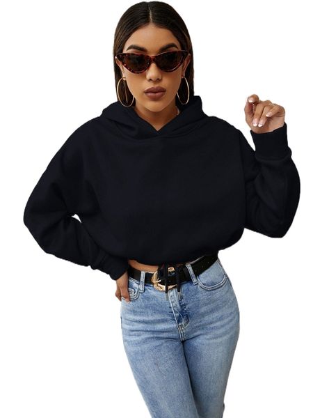 

drawstring hem drop shoulder thermal hoodie p2pj#, Black