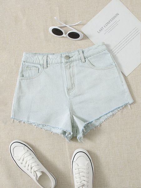 

zipper fly raw edge denim shorts m5dx#, White;black