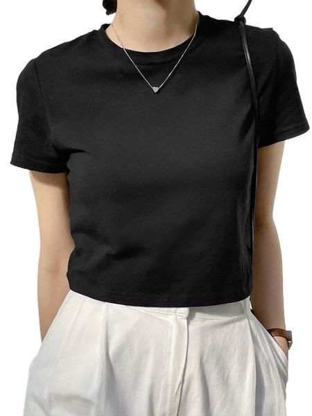 

dazy-less solid crew neck crop tee 62b7#, White
