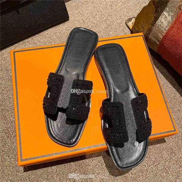 

brand designer slipper herme h slippers wholesale womens slides sandals summer classic brand beach cork slipper casual sandal double buckle, Black