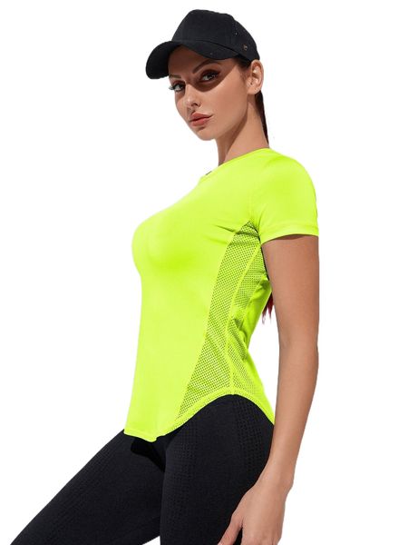 

neon green contrast mesh sports tee s3qj#, Gray