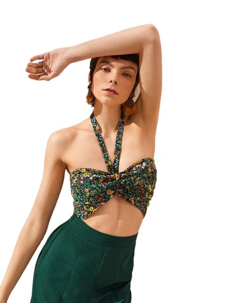 

ditsy floral print multi ways crop v1th#, White