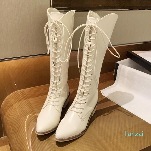 Stivali invernali da donna a metà polpaccio 2022 Scarpe eleganti Western Cowboy Fashion Punta a punta Stivali lunghi beige neriStivali