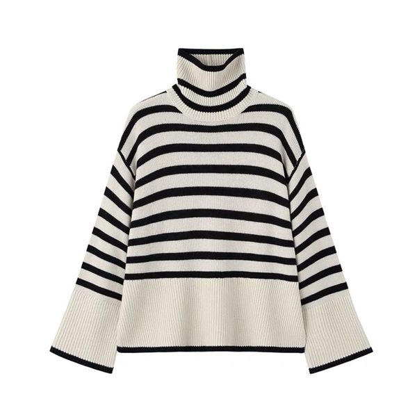 

toteme high collar wool blend striped sweater women's knits, White