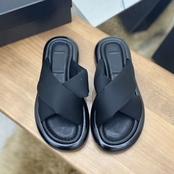 

2022 brand luxury cross straps bread sandals sandals beach sandals 3cm thick bottom fashion slippers soft material size 35-40, Black