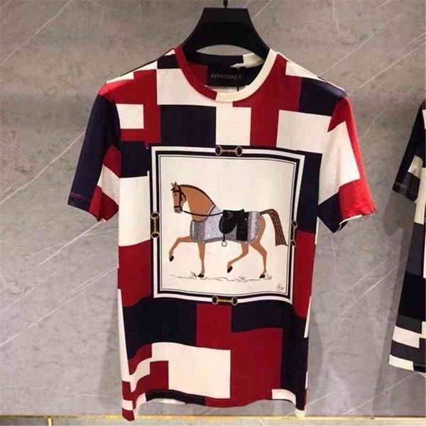 

designer palm fashion brands t shirt summer drill horse checkered printing mens woman lovers cotton large loose round neck slim angel oversi, White;black