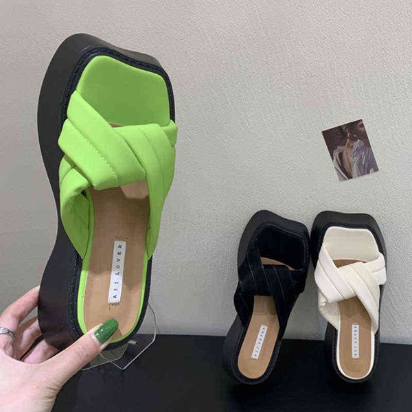 

platform slippers women shoes summer sandals 2022 new brand fashion beach flip flops flats ladies shoes dress slingback slides y220622, Black