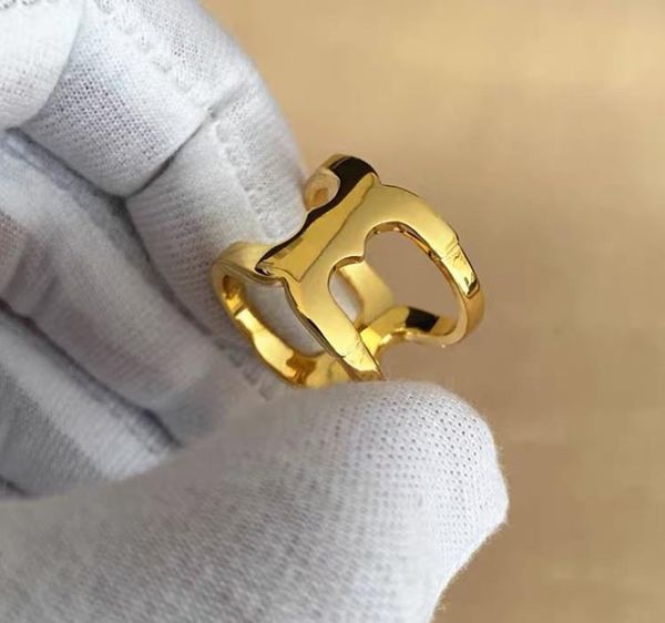 

popular real 18k gold plated cluster cocktail smoothing brand rings letter ring, Golden;silver