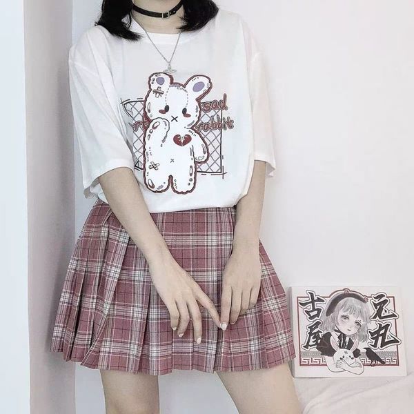 

summer cute rabbit cartoon sweet girls japan streetwear harajuku fun kawaii casual tee ulzzang vintage loose women t shirt 220602, White
