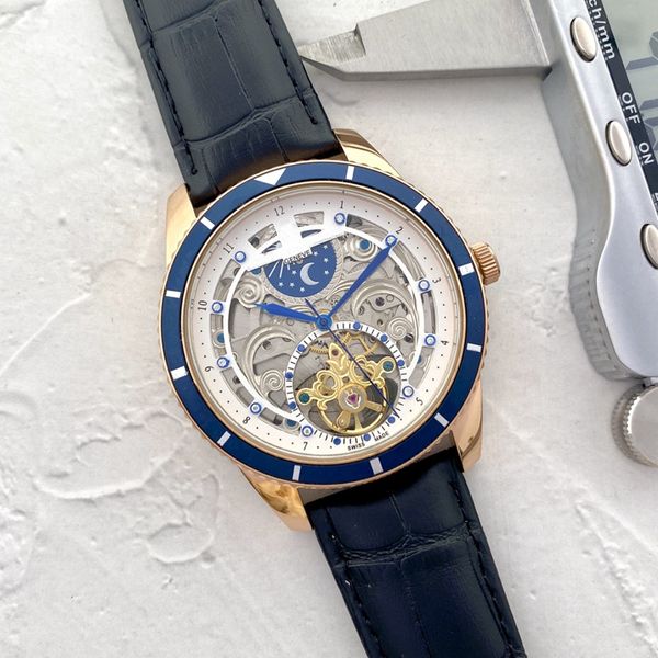 2023 Mens relógios três ES relógios mecânicos automáticos de alta qualidade Top Brand Moon Fase Strap Fashion AAA Watch Montre de Luxe Presente