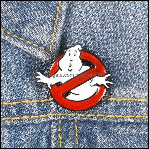 PinsBroschen Schmuck Ghostbusters Emaille Pin White Ghost Denim Brosche Rotes Verbotsschild Revers Abzeichen Interessanter Humor Lustiges Juwel Dhtbn