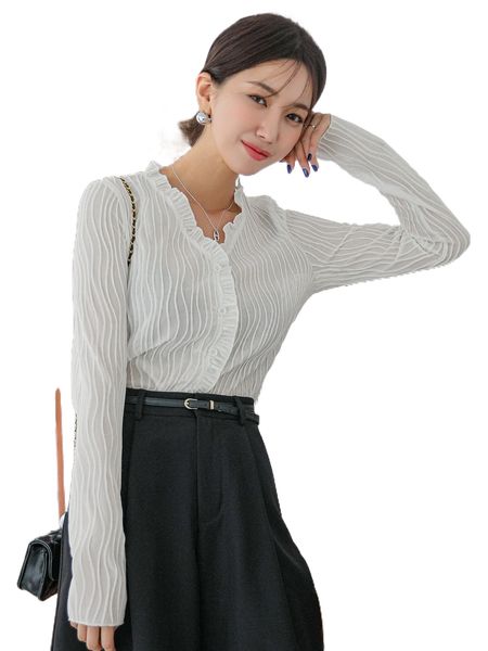 

dazy frill trim textured button through t0u7#, White