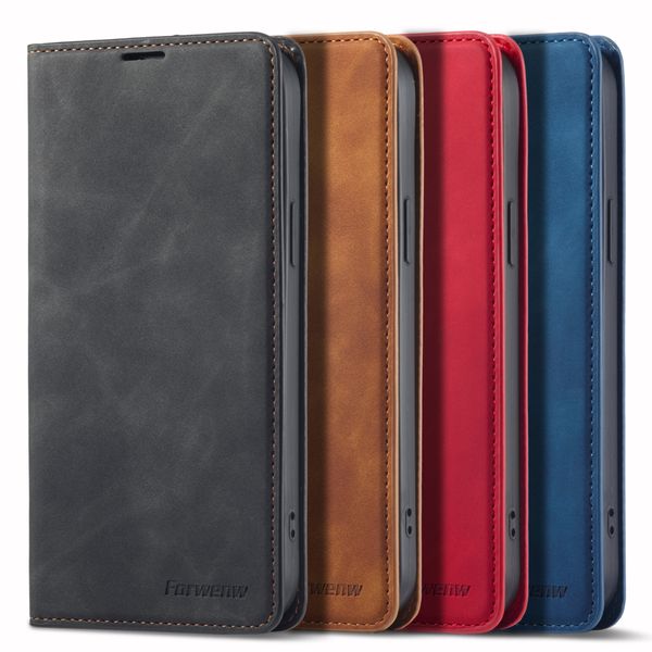 Forwenw Luxus-Business-Leder-Handyhüllen für IPhone 15 14 Pro Max 13 12 11 S23 S22 S21 PLUS Magnetic Force Wallet Cover