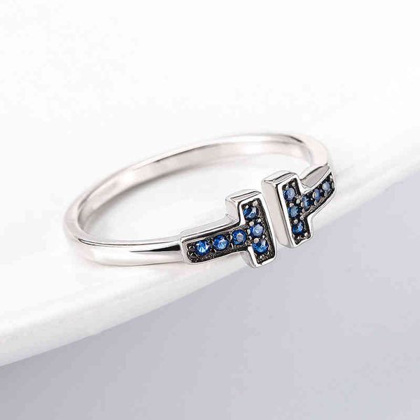 

kycy s925 silver t family open ring trend t-shaped h-shaped middle finger letter net red diamond zircon ring
