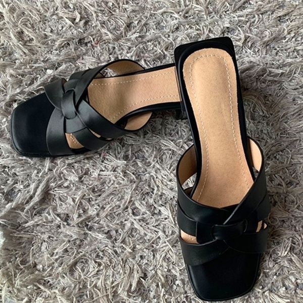 

slippers pu leather 4.2cm square heels slipper open toe women sandals pink blue yellow ladies casual shoes woman y200624, Black