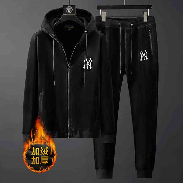 

men's tracksuits high end golden velvet suit men's autumn and winter fashion brand leisure sportswear two pieces of double-sided h, Gray