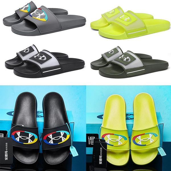 

slippers men slides summer beach indoor flat sandals house flip flops black grey fluorescent green sandal quality