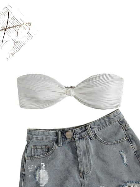 

textured knot tube bikini 64di#, White;black