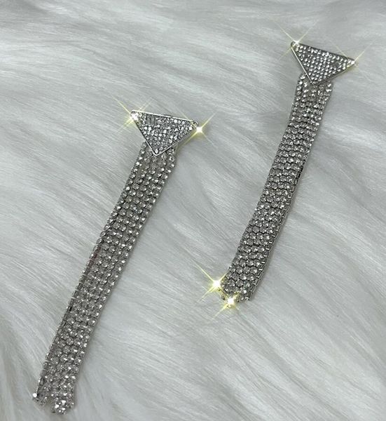 

european and american letters dangle & chandelier flash diamond niche design long fringed earrings women fast delivery, Silver