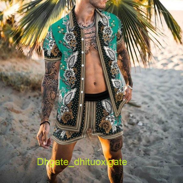 

men's fashion casual shirts tracksuit hawaiian sets t-shirts printing luxury summer swim short sleeve button men shirt suit vacation be, White;black
