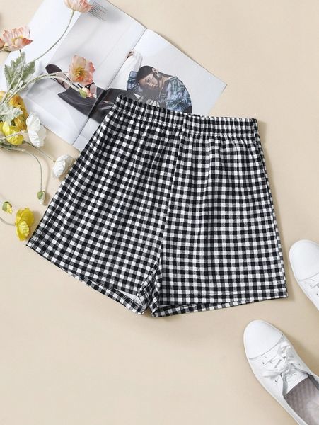 

gingham wide leg shorts o3jq#, White;black