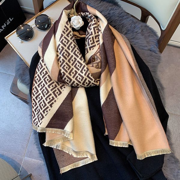 

korean thermal scarf for women in wter new letter color matchg imitation cashmere double face air conditiong room shawl collar, Blue;gray